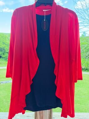 Boho Lagenlook Artsy Cottagecore Romantic NWT Bluetime Red Waterfall Cardigan 2X
